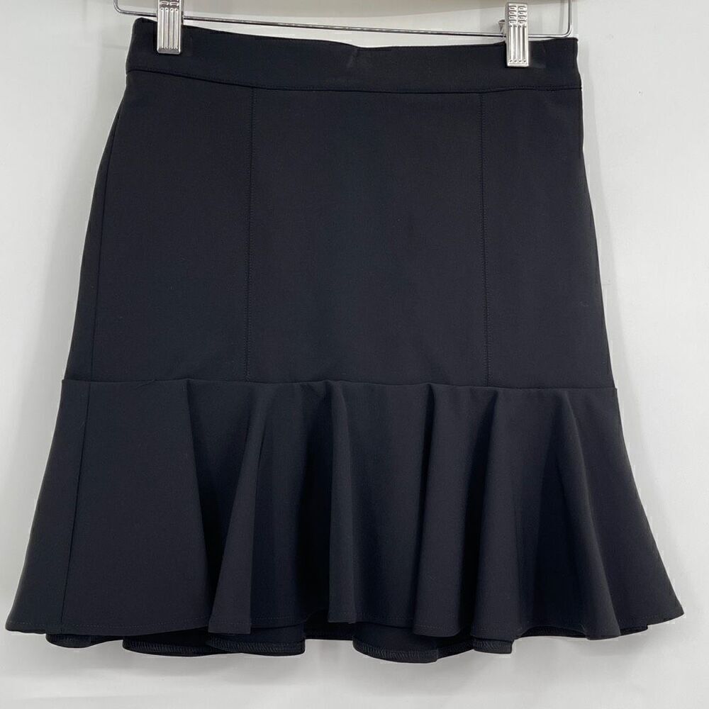 Veronica Beard Black Back Zip Francesca Ruffled Scuba Mini Skirt Size 0 NWT